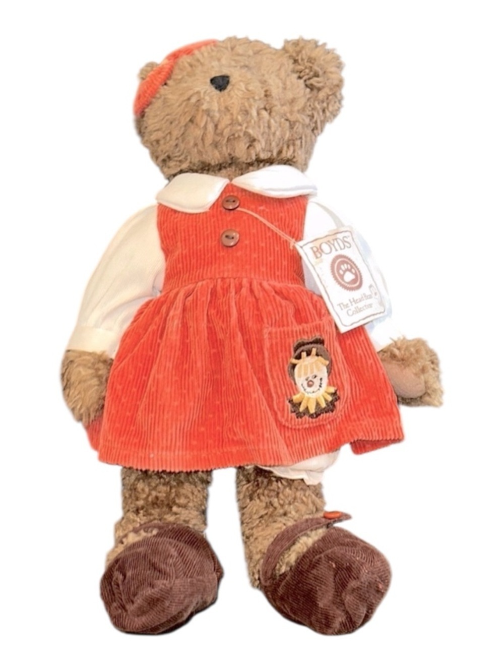 Boyds Bear in Orange Corduroy Dress scarecrow design on front new with tag
